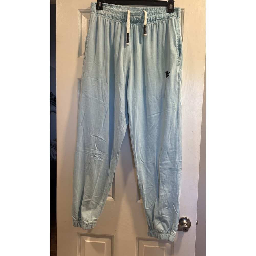 YoungLA Men's Light Blue Jogger Pants L Knit Drawstring Elastic Waist Pockets